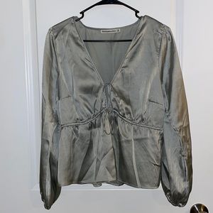 Abercrombie Satin Tie Front Top- Size M, Color Sage